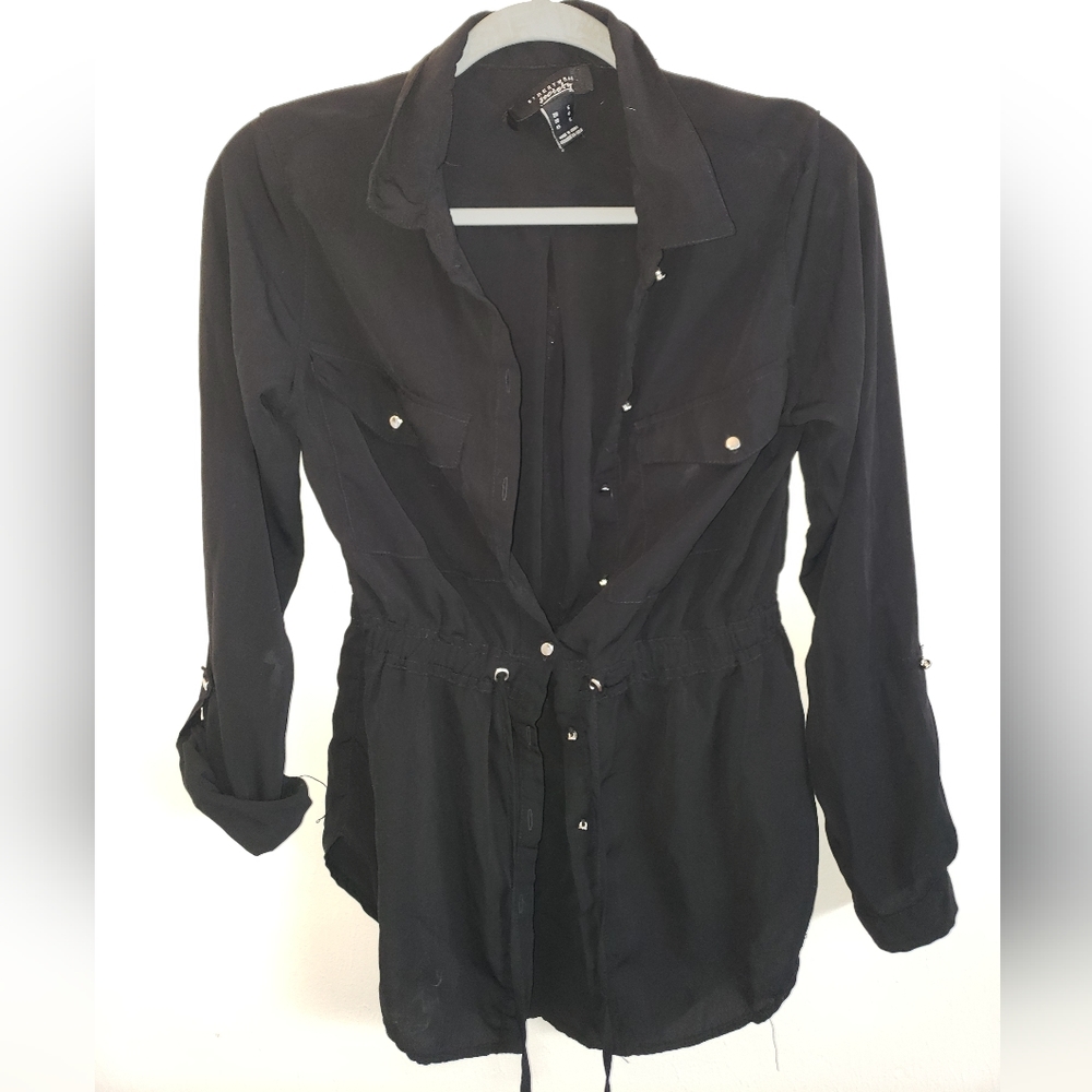 Black button shirt with draw string